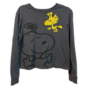PEANUTS Women's Snoopy and Woodstock Long Sleeve T-Shirt Gray Size Medium